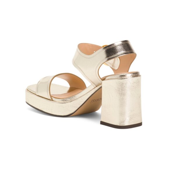 ODISSI Light Gold Leather Platform Heeled Sandals - Picture 2 of 2
